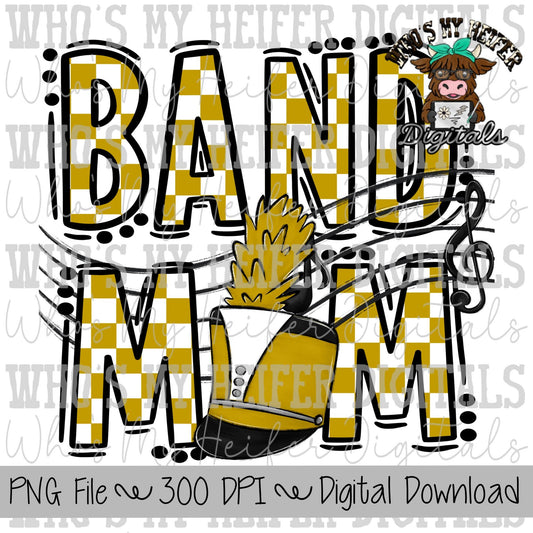 Gold and White Band Mom PNG Hand Drawn Checkered Band Mama Sublimation Design Band Game Day Shirt Design Marching Band Mom Digital Download