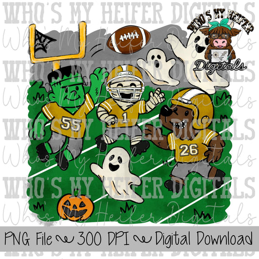 Monster Football PNG Hand Drawn Halloween Football Sublimation Design Boy Halloween Shirt Designs Game Day Digital Download Ghost Clipart