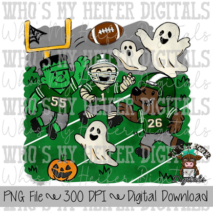 Monster Football PNG Hand Drawn Halloween Football Sublimation Design Boy Halloween Shirt Designs Game Day Digital Download Ghost Clipart