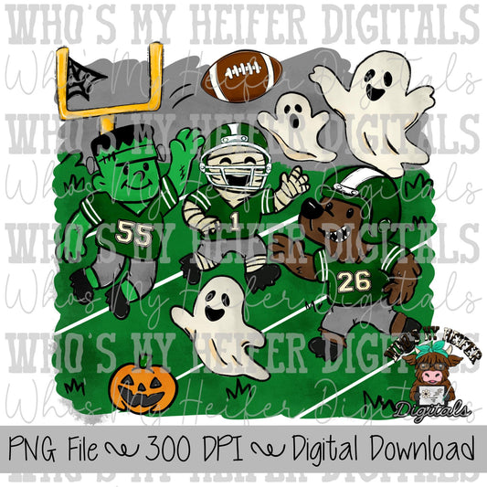 Monster Football PNG Hand Drawn Halloween Football Sublimation Design Boy Halloween Shirt Designs Game Day Digital Download Ghost Clipart