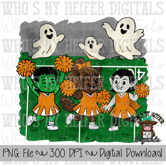 Monster Cheerleader PNG Hand Drawn Halloween Cheer Sublimation Design Girl Halloween Shirt Designs Game Day Digital Download Ghost Clipart