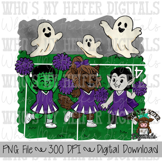 Monster Cheerleader PNG Hand Drawn Halloween Cheer Sublimation Design Girl Halloween Shirt Designs Game Day Digital Download Ghost Clipart