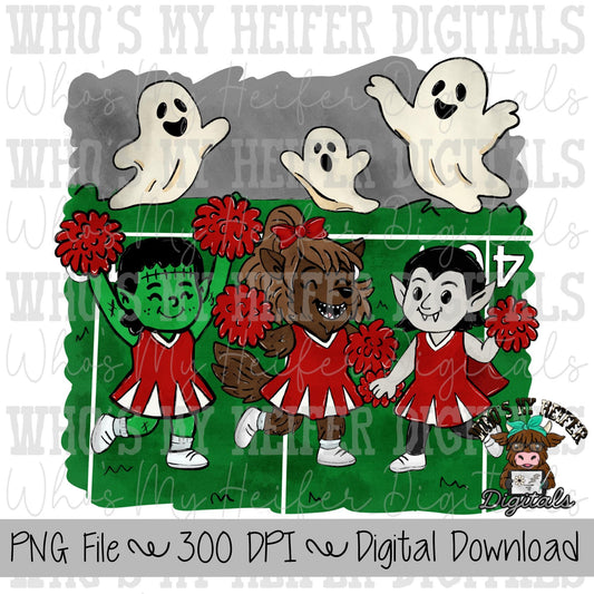 Monster Cheerleader PNG Hand Drawn Halloween Cheer Sublimation Design Girl Halloween Shirt Designs Game Day Digital Download Ghost Clipart