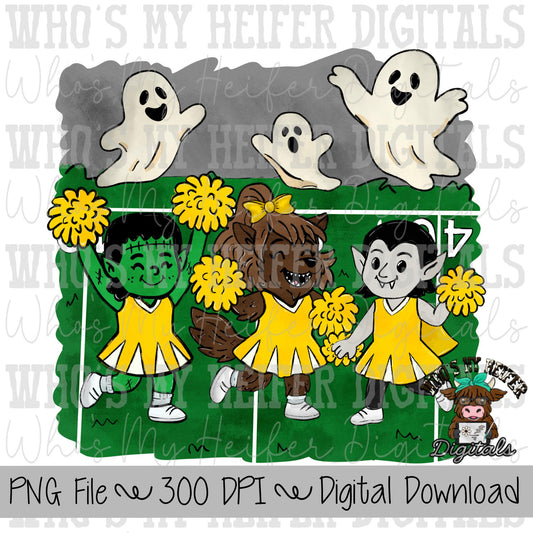 Monster Cheerleader PNG Hand Drawn Halloween Cheer Sublimation Design Girl Halloween Shirt Designs Game Day Digital Download Ghost Clipart