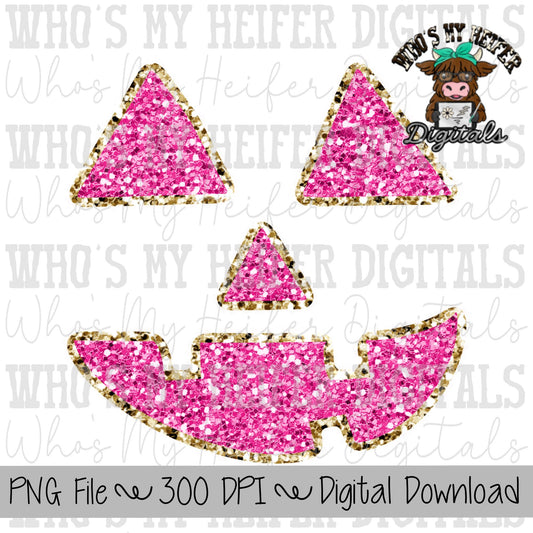 Faux Chenille Jack o Lantern Sublimation PNG Hand Drawn Pink Pumpkin Face PNG File Glitter Halloween Shirt Design Cute Halloween Digital Art