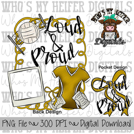Loud and Proud Volleyball PNG Hand Drawn Volleyball Sublimation Design Sports Mama Photo PNG Add Photo Canva Design Girly Swirly Digital Art
