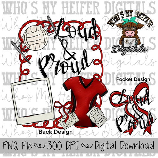 Loud and Proud Volleyball PNG Hand Drawn Volleyball Sublimation Design Sports Mama Photo PNG Add Photo Canva Design Girly Swirly Digital Art
