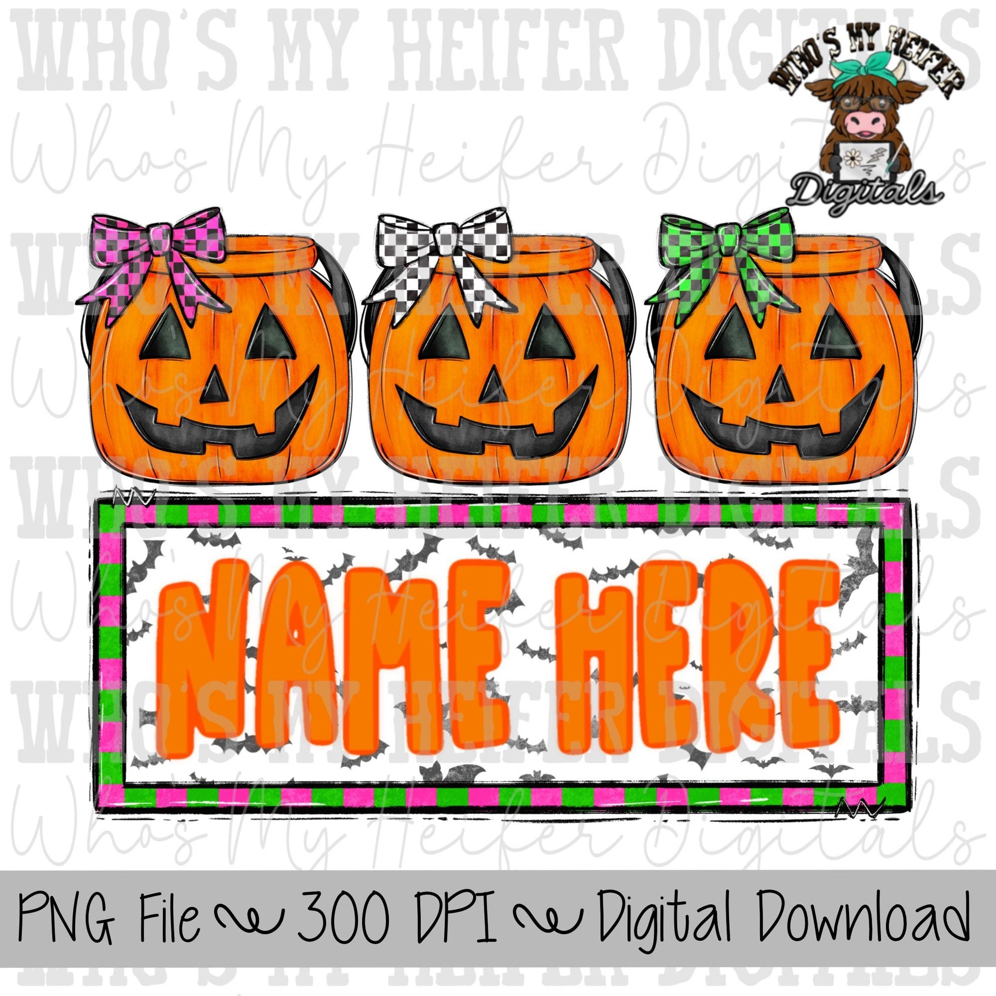 Halloween Bucket Trio with Bow Sublimation PNG Hand Drawn Halloween Bucket PNG File Girl Halloween Shirt Design Checkered Coquette Bow PNG