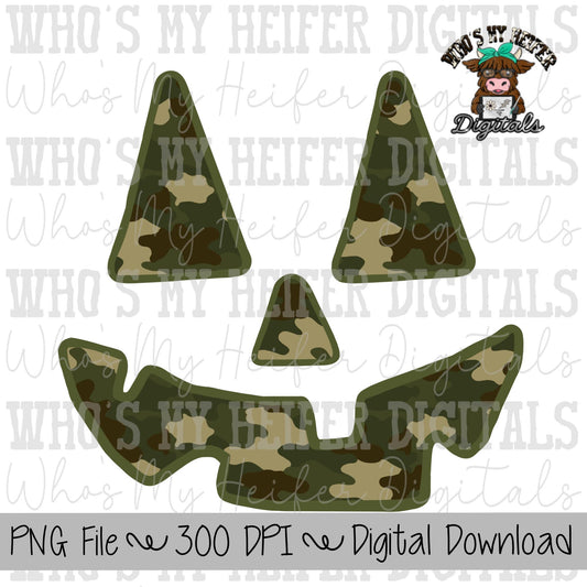 Halloween Camo Jack o Lantern Sublimation PNG Hand Drawn Camouflage Pumpkin Face PNG File Boy Hunting Shirt Design Deer Turkey Camouflage