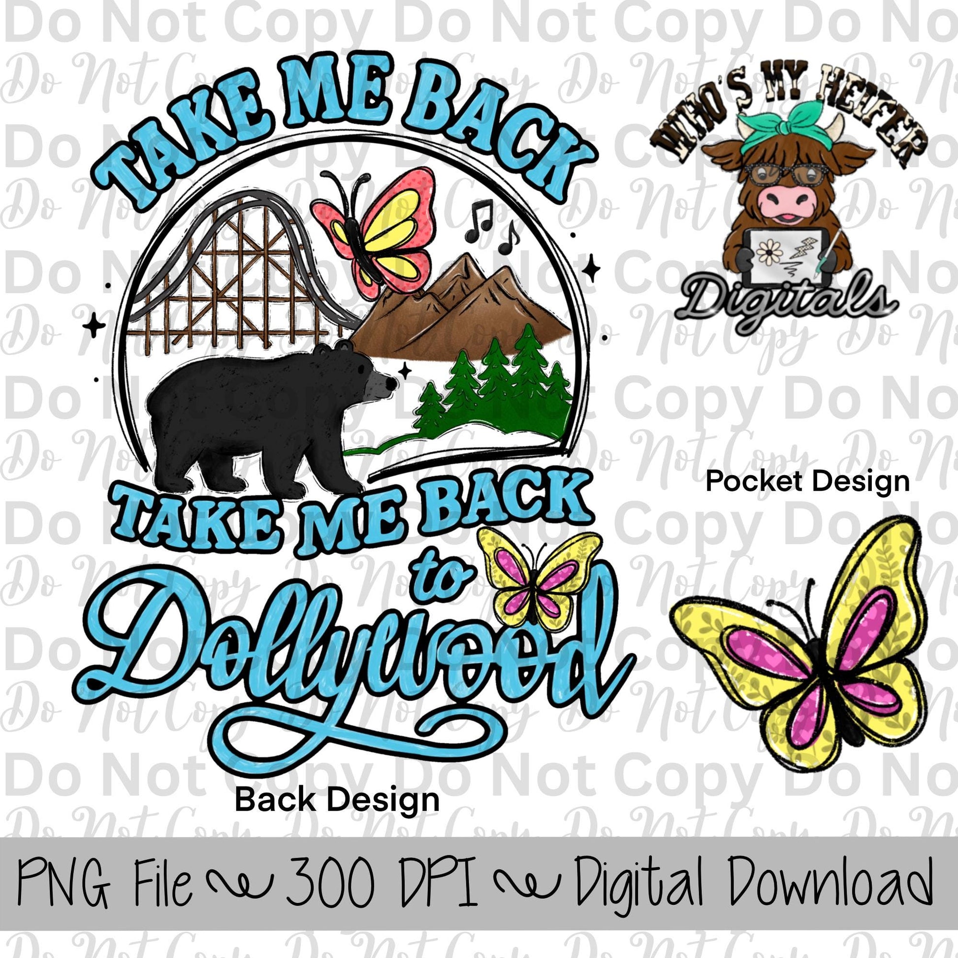 Take Back Me to Dolly PNG Hand Drawn Smoky Mountains Pigeon Forge Vacation Sublimation Design Whimsical Butterfly Shirt Design Printable Art