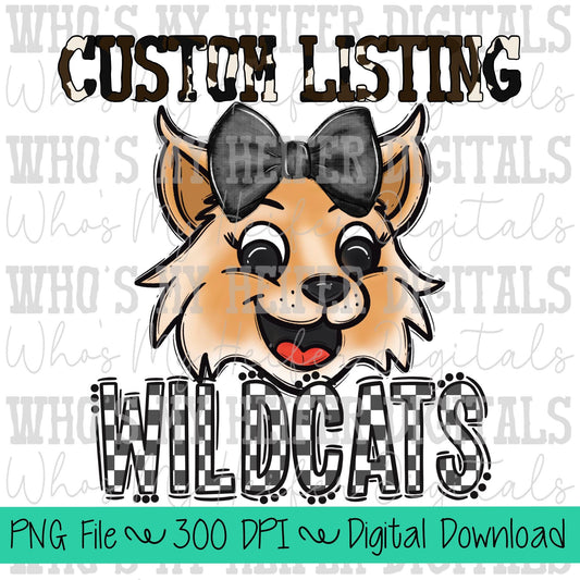 Custom Mascot PNG Hand Drawn Mascot with Bow Sublimation PNG Game Day Shirt Design School Spirit PNG Checkered Mascot Doodle Art