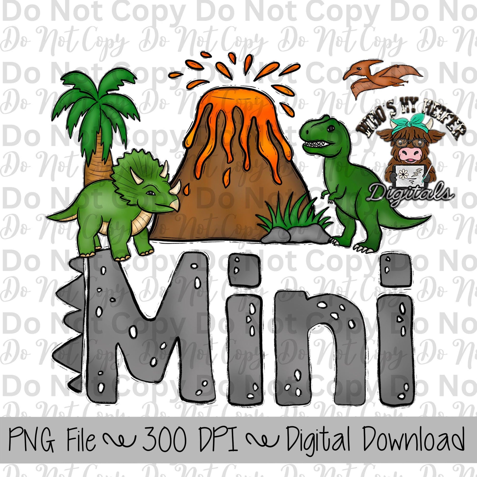 Dinosaur Mini PNG File Hand Drawn Dinosaur and Volcano Mini Sublimation Design Dad and Mini Shirt Design Mama and Me Digital Download T Rex