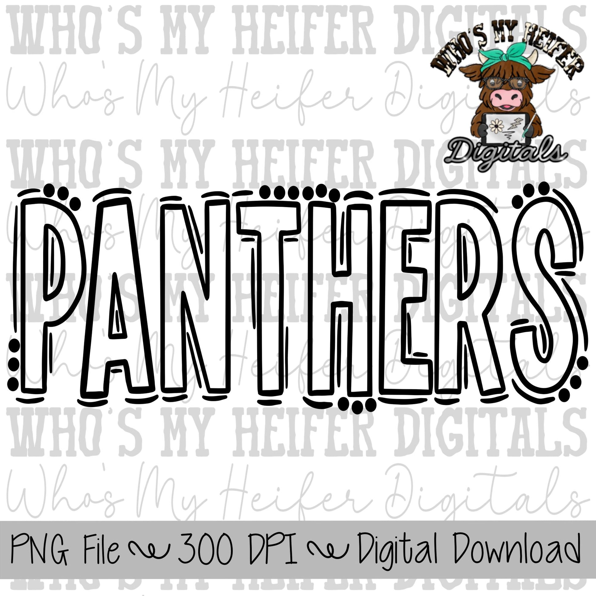 Panthers Doodle PNG Hand Drawn Outlining Panther Sublimation PNG Game Day Shirt Design School Spirit PNG Panther Doodle Digital Download