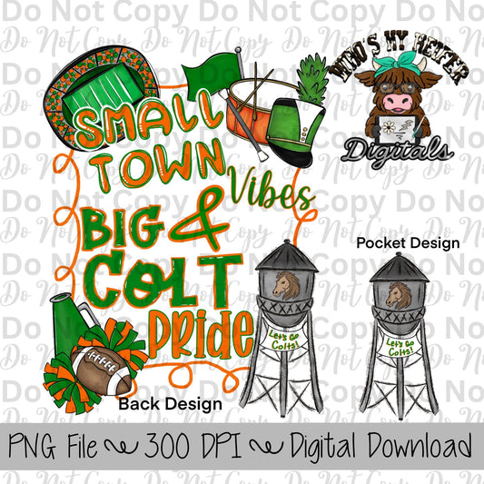Small Town Vibes PNG Hand Drawn Colts Sublimation Design Game Day Shirt Designs School Spirit PNG File Big Colts Pride Digital Download