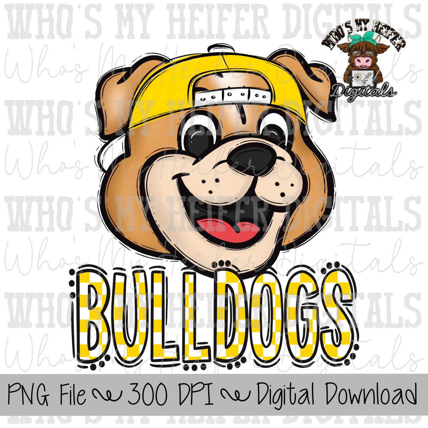 Red & White Bulldogs PNG Hand Drawn Bulldog with Hat Sublimation PNG Game Day Shirt Design School Spirit PNG Checkered Bulldog Doodle Art