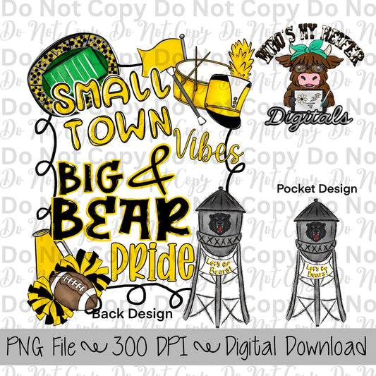 Small Town Vibes PNG Hand Drawn Bears Sublimation Design Game Day Shirt Designs School Spirit PNG File Big Bear Pride Digital Download