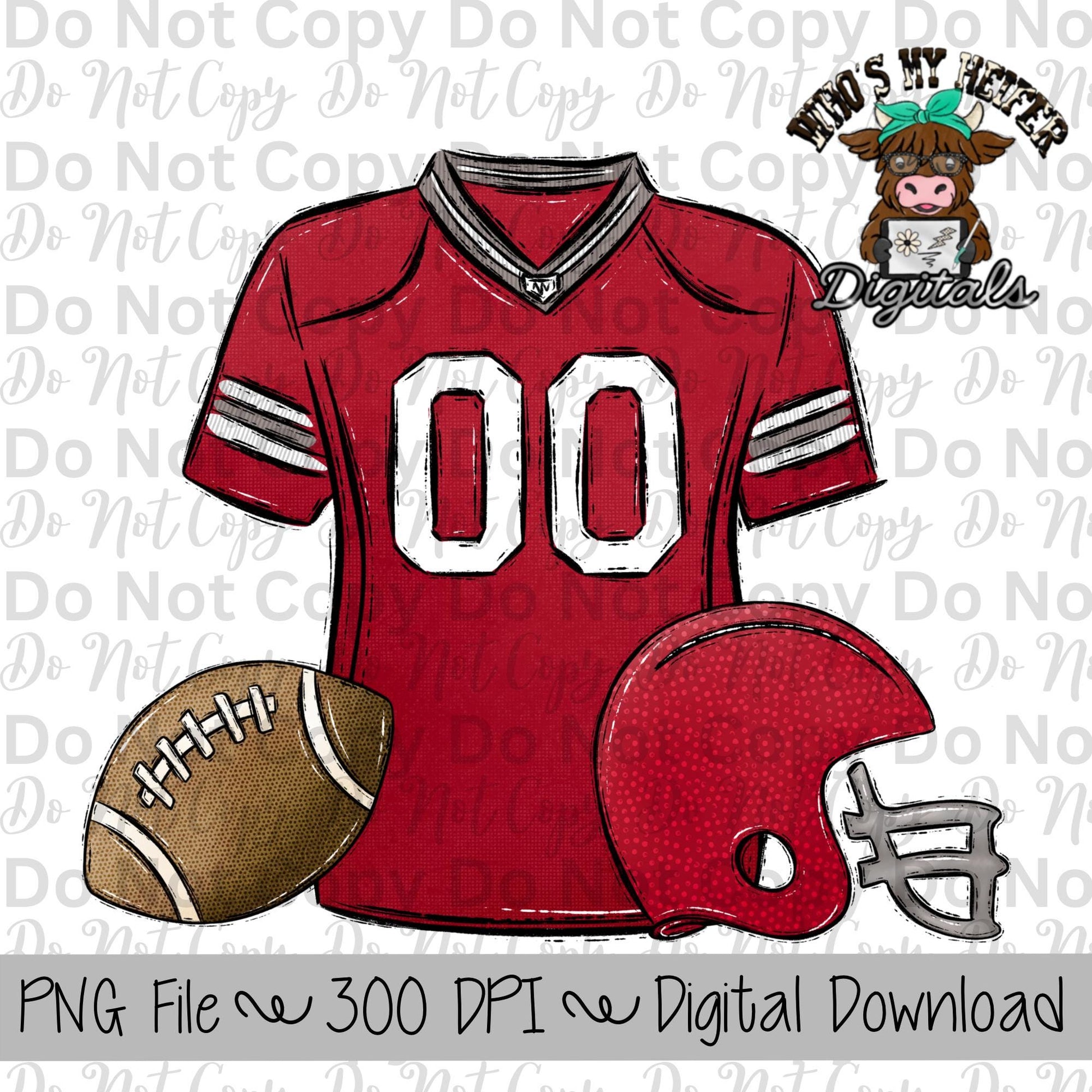 Crimson and White Football Trio PNG Hand Drawn Football, Jersey, & Helmet Sublimation Design Boy Game Day Shirt Design Football Gear Clipart