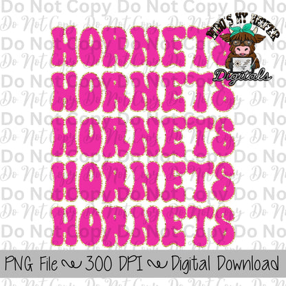 Preppy Hornet PNG Hand Drawn Football Sublimation PNG File Pink and Gold Hornet PNG School Spirit Shirt Designs Team Name Digital Download
