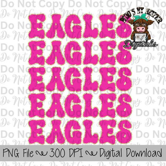 Preppy Eagle PNG Hand Drawn Football Sublimation PNG File Pink and Gold Eagle PNG School Spirt Shirt Designs Team Name Digital Download