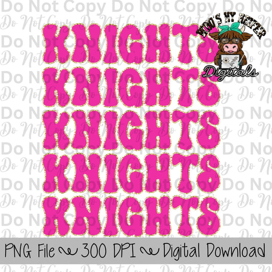 Preppy Knight PNG Hand Drawn Football Sublimation PNG File Pink and Gold Knight PNG School Spirit Shirt Designs Team Name Digital Download