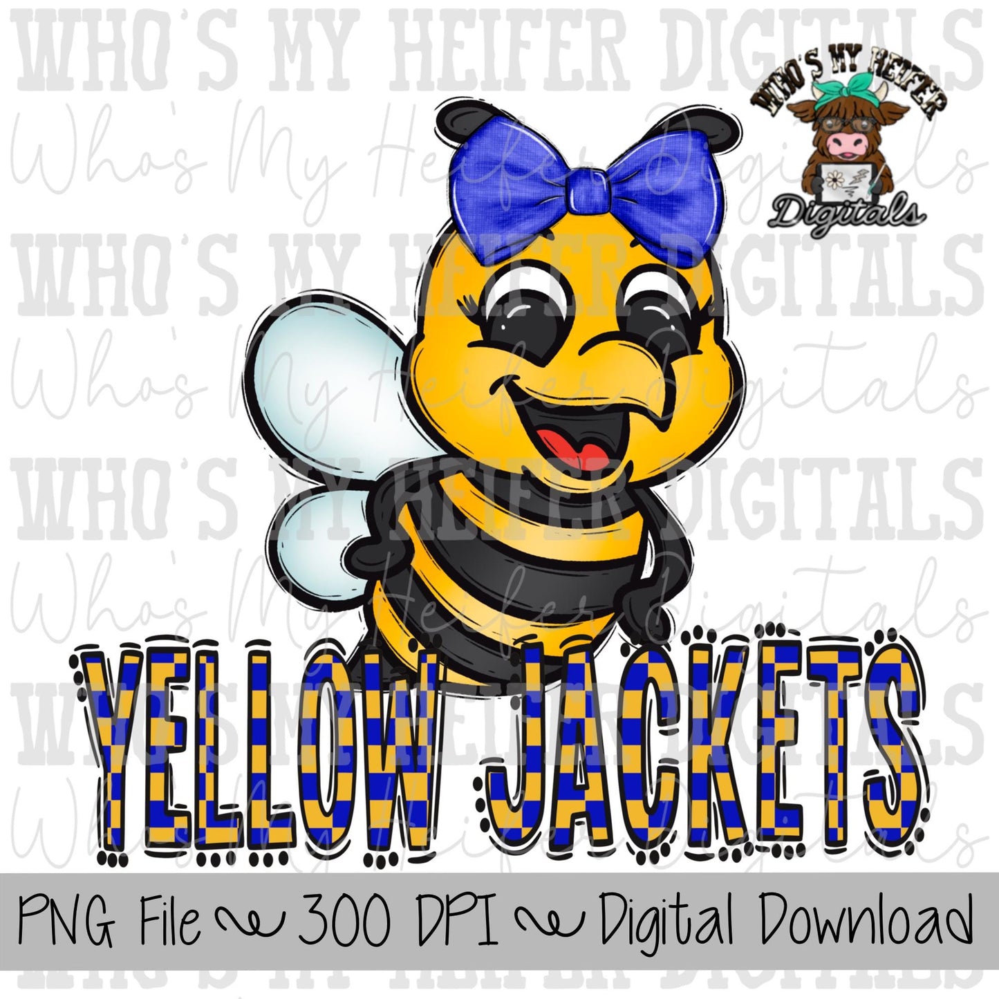 Yellow Jackets PNG Hand Drawn Yellow Jackets with Bow Sublimation PNG Game Day Shirt Designs School Spirit PNG Checkered Jackets Doodle Art