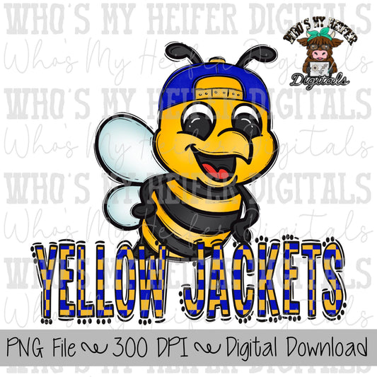 Yellow Jacket PNG Hand Drawn Yellow Jacket with Hat Sublimation PNG Game Day Shirt Designs School Spirit PNG Checkered Jackets Doodle Art
