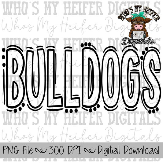Bulldog Doodle PNG Hand Drawn Outline Bulldog Sublimation PNG Game Day Shirt Designs School Spirit PNG File Bulldog Digital Download Clipart