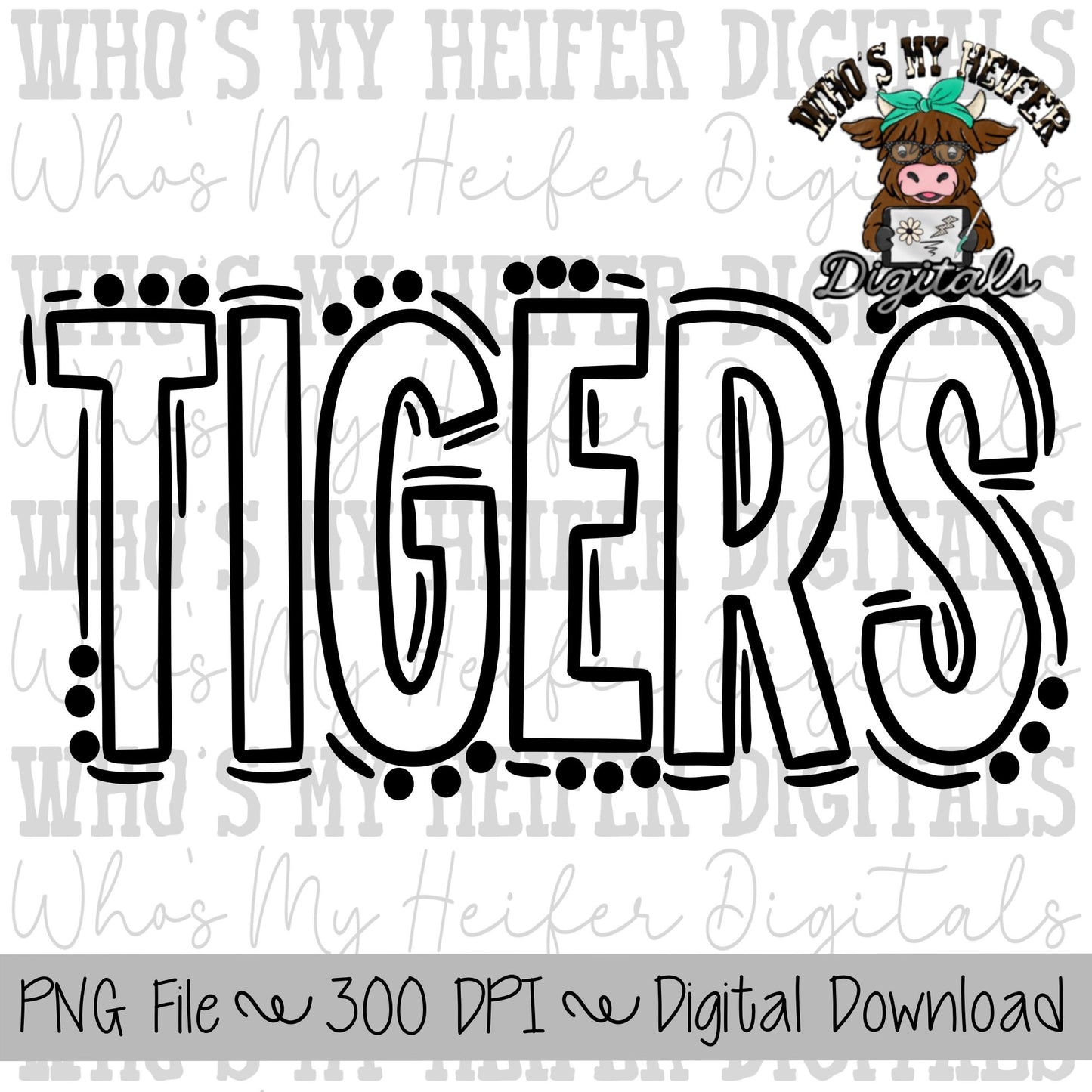 Tigers Doodle PNG Hand Drawn Outline Tigers Sublimation PNG Game Day Shirt Designs School Spirit PNG File Tiger Digital Download Clipart