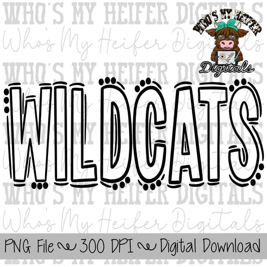 Wildcats Doodle Word PNG Hand Drawn Outline Wildcats Sublimation PNG Game Day Shirt Designs School Spirit PNG File Digital Download Clipart