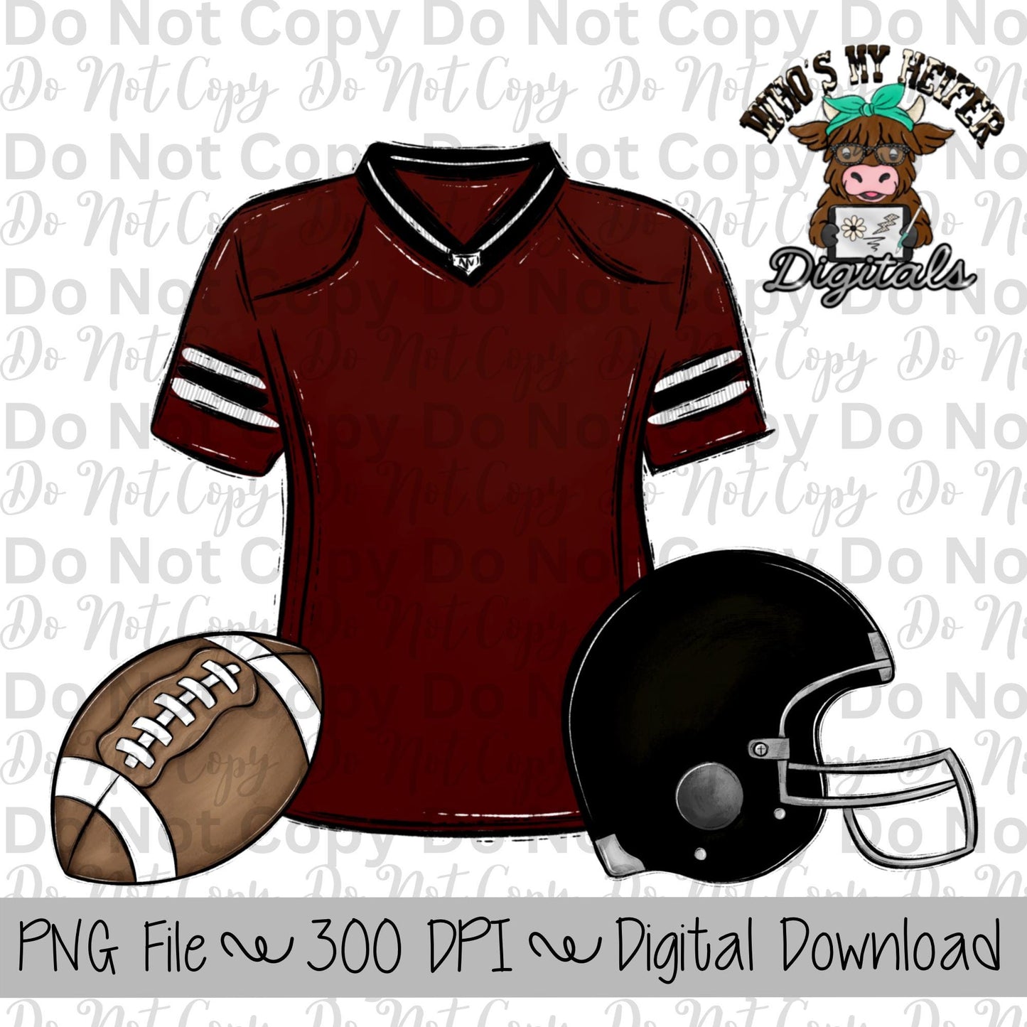 Custom Football Trio PNG Hand Drawn Football, Jersey, & Helmet Sublimation Design Custom Game Day Shirt Design Football Gear Clipart