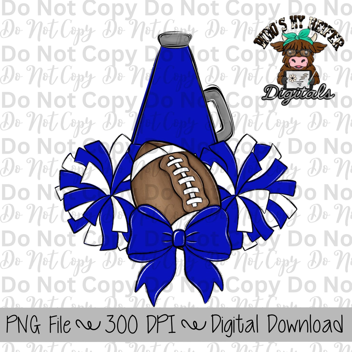 Custom Football Cheer PNG Hand Drawn Football, Pompoms, & Cheer Bow Sublimation Design Girl Game Day Shirt Design Custom Cheer Clipart