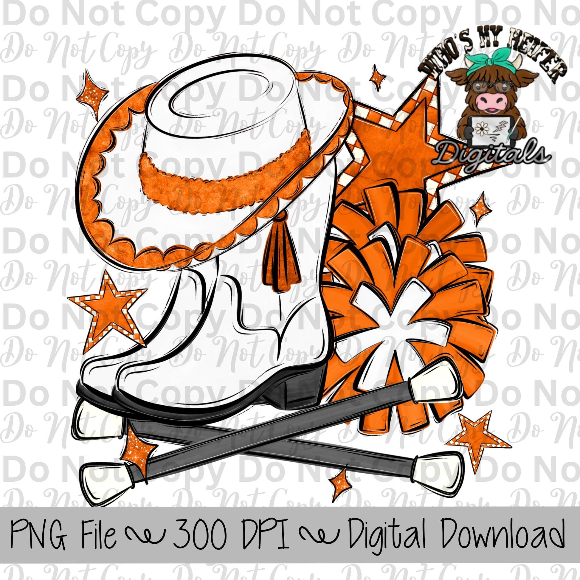 Custom Drill Team PNG Hand Drawn Pompoms, Drill Hat, & Baton Twirler Sublimation Design Custom Band Game Day Shirt Design Drill Team Boots