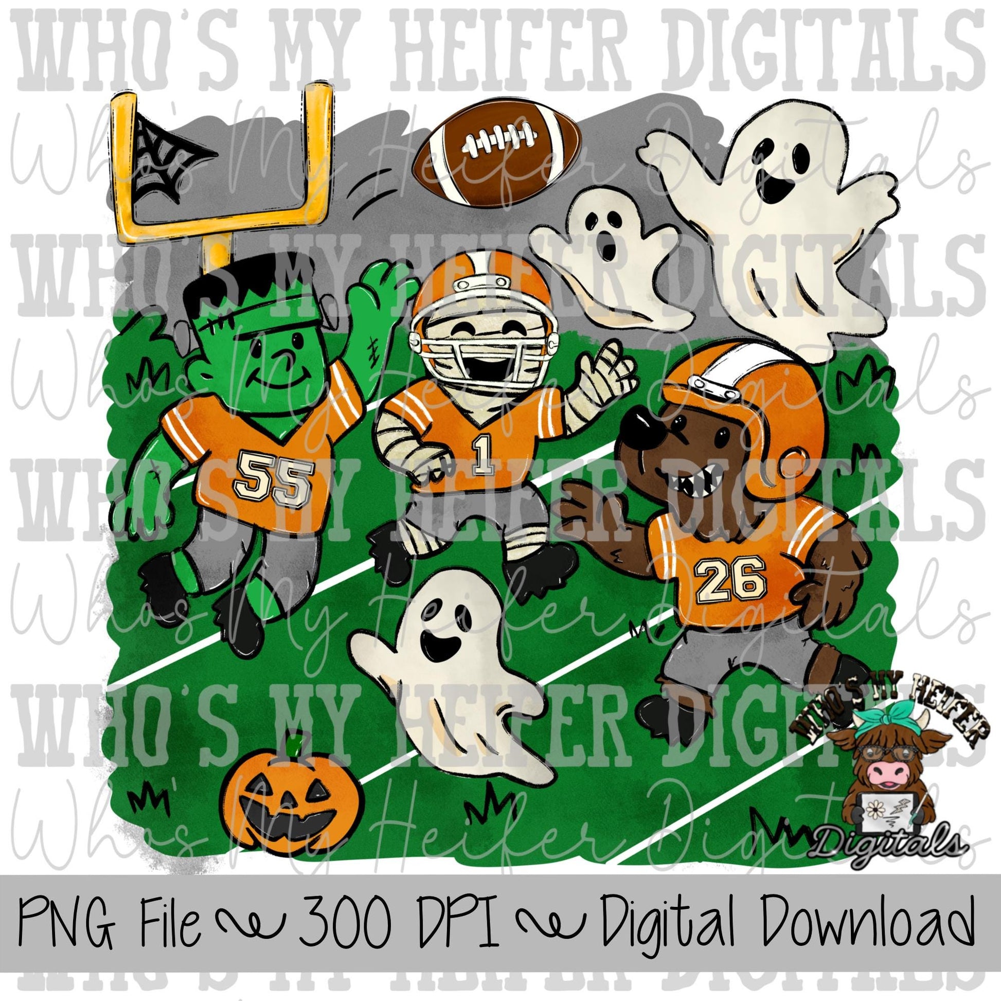 Monster Football PNG Hand Drawn Halloween Football Sublimation Design Boy Halloween Shirt Designs Game Day Digital Download Ghost Clipart