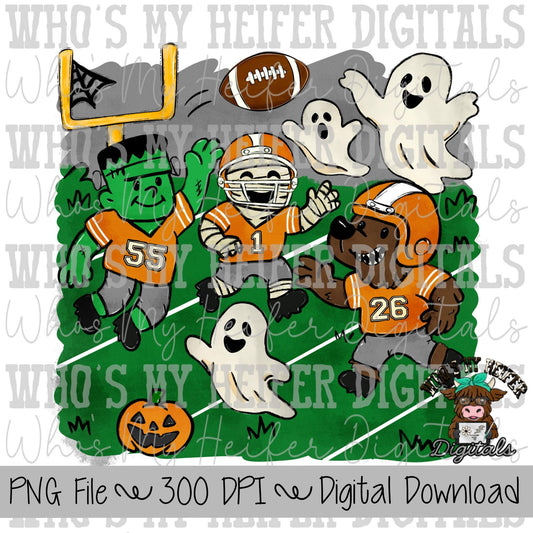Monster Football PNG Hand Drawn Halloween Football Sublimation Design Boy Halloween Shirt Designs Game Day Digital Download Ghost Clipart