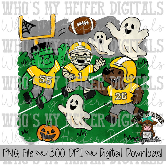 Monster Football PNG Hand Drawn Halloween Football Sublimation Design Boy Halloween Shirt Designs Game Day Digital Download Ghost Clipart
