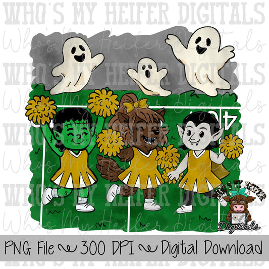 Monster Cheerleader PNG Hand Drawn Halloween Cheer Sublimation Design Girl Halloween Shirt Designs Game Day Digital Download Ghost Clipart