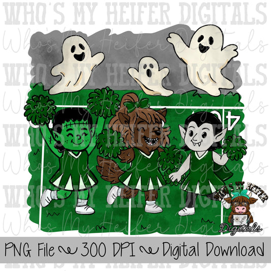 Monster Cheerleader PNG Hand Drawn Halloween Cheer Sublimation Design Girl Halloween Shirt Designs Game Day Digital Download Ghost Clipart