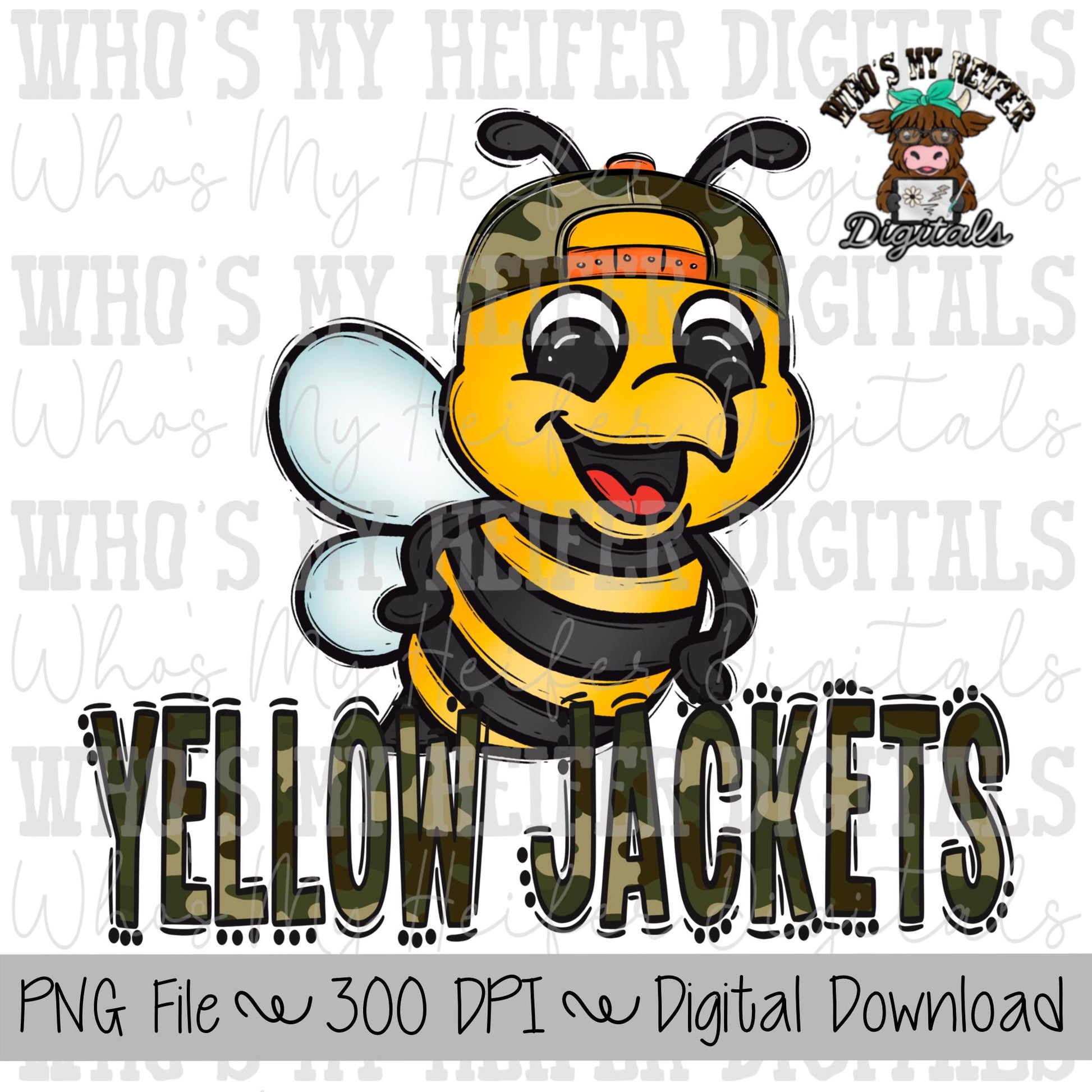 Yellow Jacket PNG Hand Drawn Yellow Jacket with Hat Sublimation PNG Game Day Shirt Designs School Spirit PNG Camouflage Jackets Doodle Art