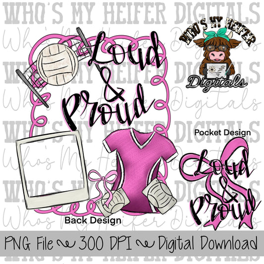 Loud and Proud Volleyball PNG Hand Drawn Volleyball Sublimation Design Sports Mama Photo PNG Add Photo Canva Design Girly Swirly Digital Art