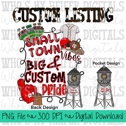 Small Town Vibes PNG Hand Drawn Mascot Name Sublimation Design Sports Team Name Shirt Design School Spirit PNG File School Name PNG Baseball