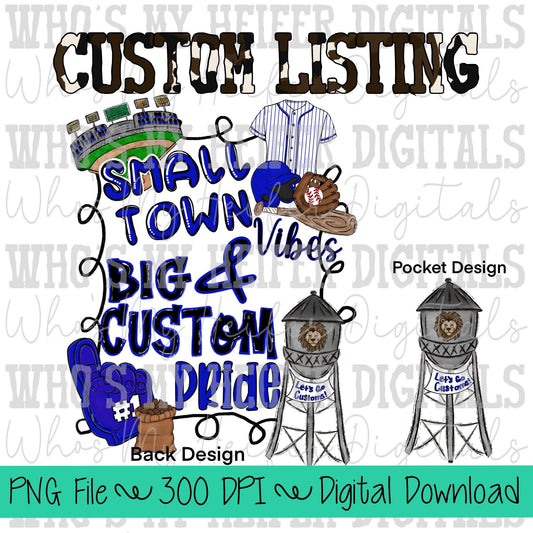 Small Town Vibes PNG Hand Drawn Mascot Name Sublimation Design Sports Team Name Shirt Design School Spirit PNG File School Name PNG Baseball
