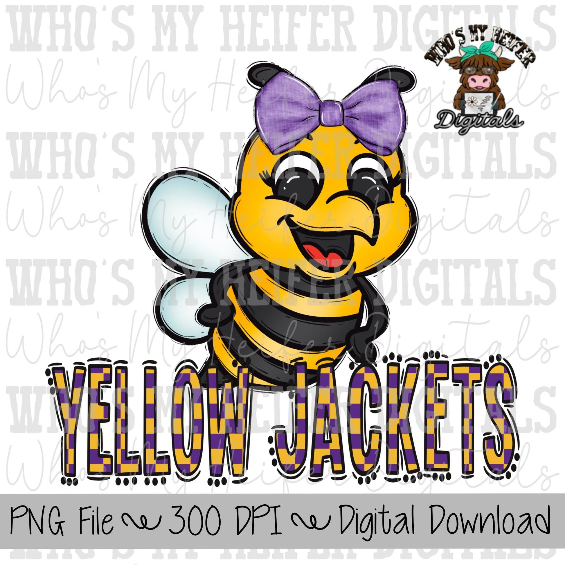 Yellow Jackets PNG Hand Drawn Yellow Jackets with Bow Sublimation PNG Game Day Shirt Designs School Spirit PNG Checkered Jackets Doodle Art