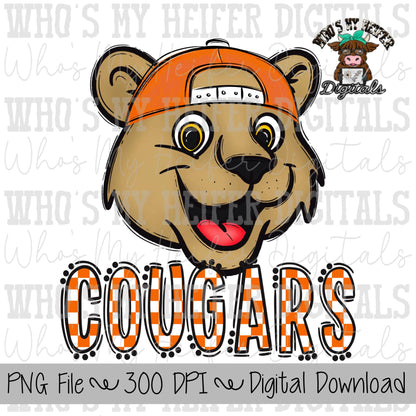 Custom Mascot PNG Hand Drawn Mascot with Hat Sublimation PNG Game Day Shirt Design School Spirit PNG Checkered Mascot Doodle Art
