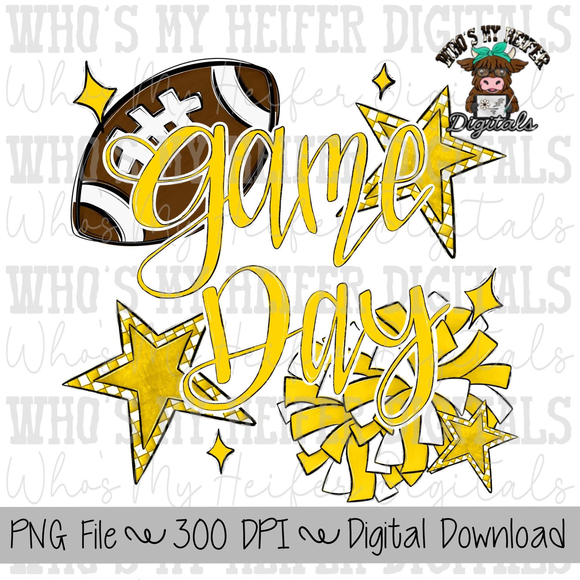 Game Day Football Cheer PNG Hand Drawn Football & Pompoms Sublimation Design Girl Game Day Shirt Design Cheer Clipart Checkered Stars