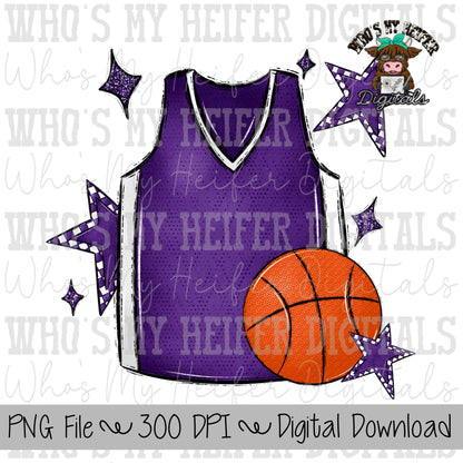 Purple & White Basketball PNG: Retro Game Day Design (Digital Download
