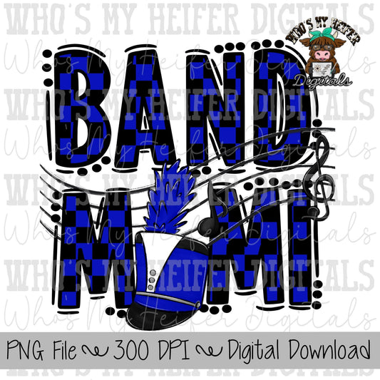 Blue and Black Band Mimi PNG Hand Drawn Checkered Band Grandma Sublimation PNG Band Game Day Shirt Design Marching Band Mimi Digital Art