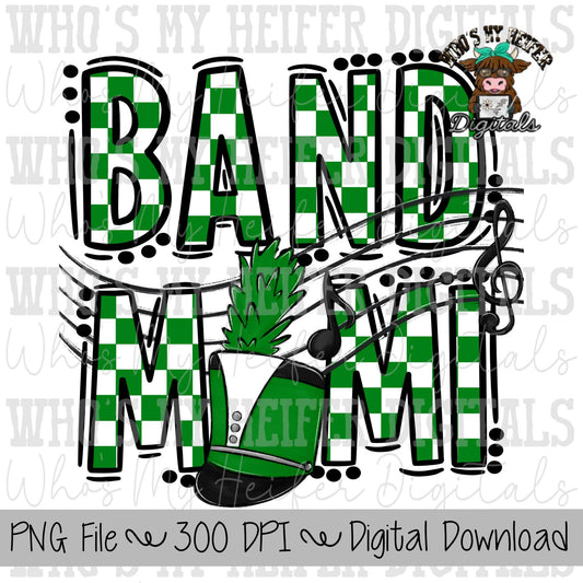 Green and White Band Mimi PNG Hand Drawn Checkered Band Grandma Sublimation PNG Band Game Day Shirt Design Marching Band Mimi Digital Art