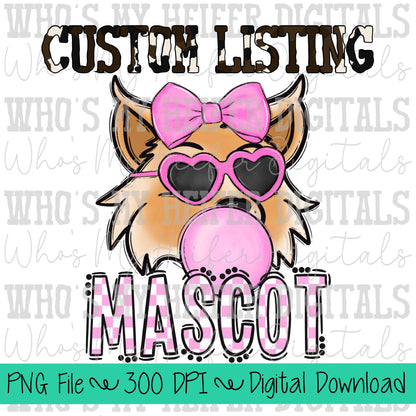 Custom Bubble Gum Mascot PNG Hand Drawn Mascot with Bow Sublimation PNG Game Day Shirt Design School Spirit PNG Checkered Mascot Doodle Art