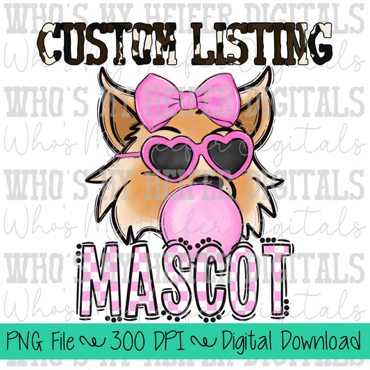 Custom Bubble Gum Mascot PNG Hand Drawn Mascot with Bow Sublimation PNG Game Day Shirt Design School Spirit PNG Checkered Mascot Doodle Art