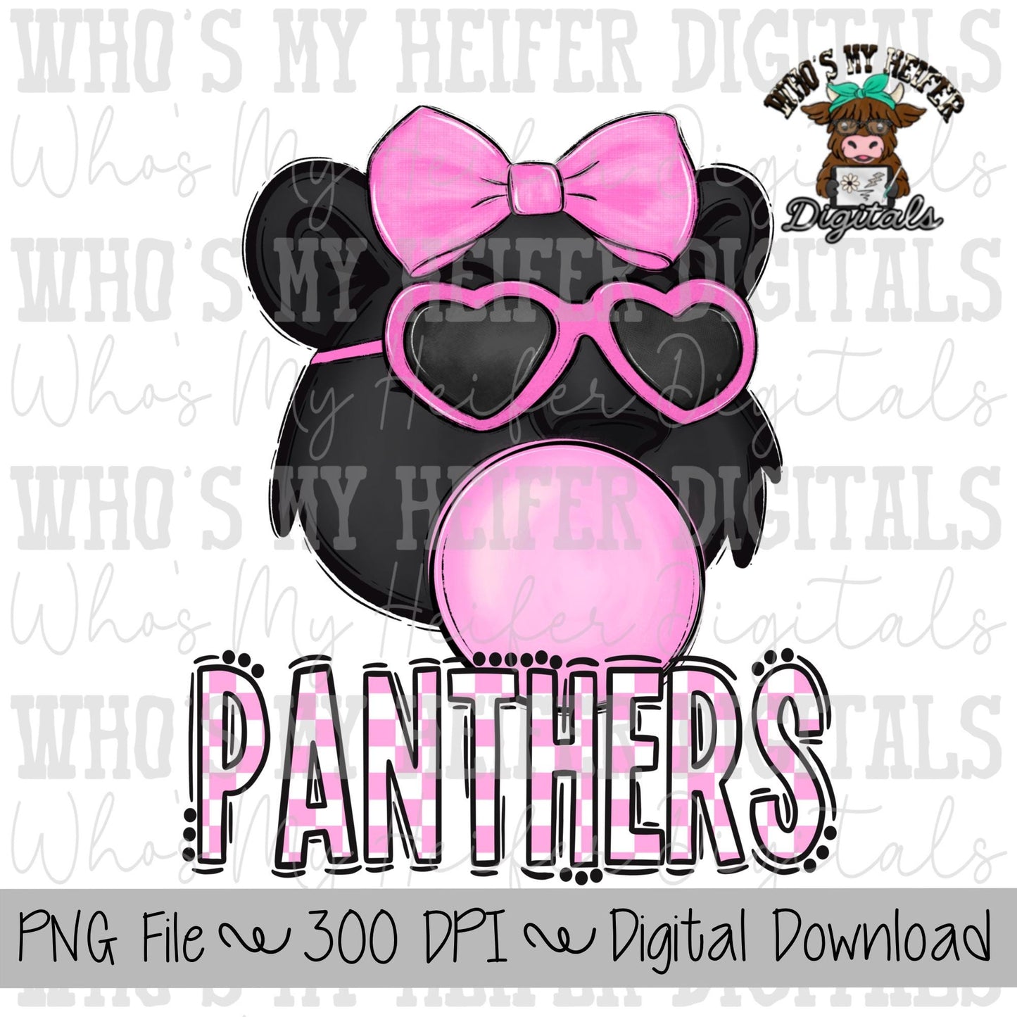 Custom Bubble Gum Mascot PNG Hand Drawn Mascot with Bow Sublimation PNG Game Day Shirt Design School Spirit PNG Checkered Mascot Doodle Art